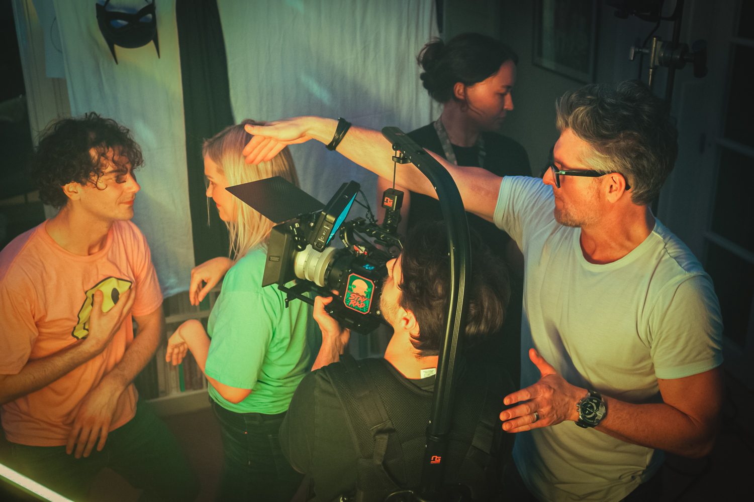 The crew shooting inside the apartment